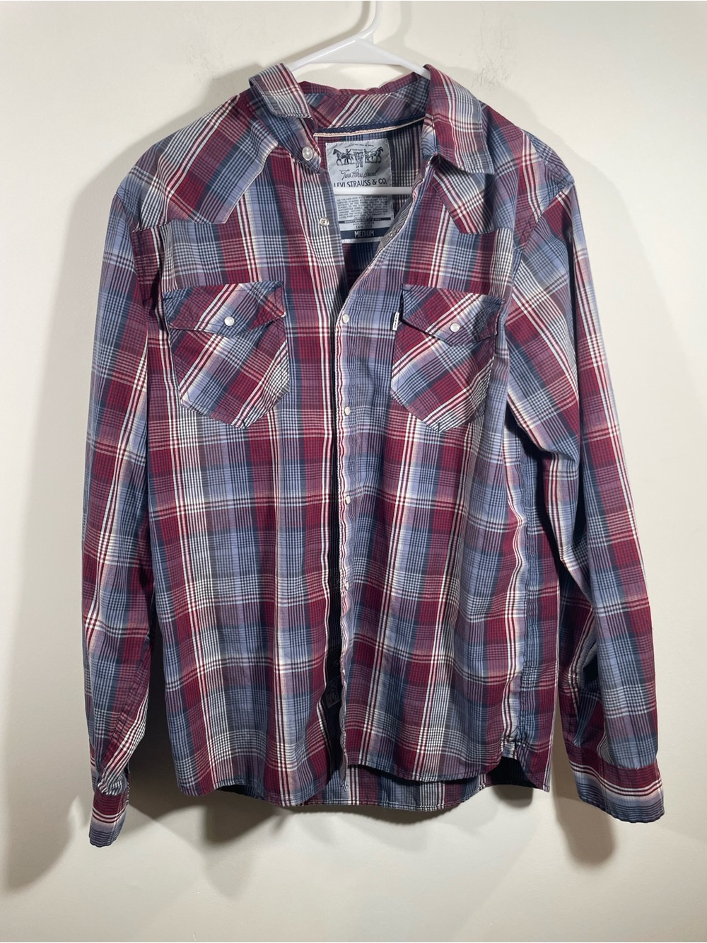 Levi Strauss western style plaid shirt with pearl snaps M